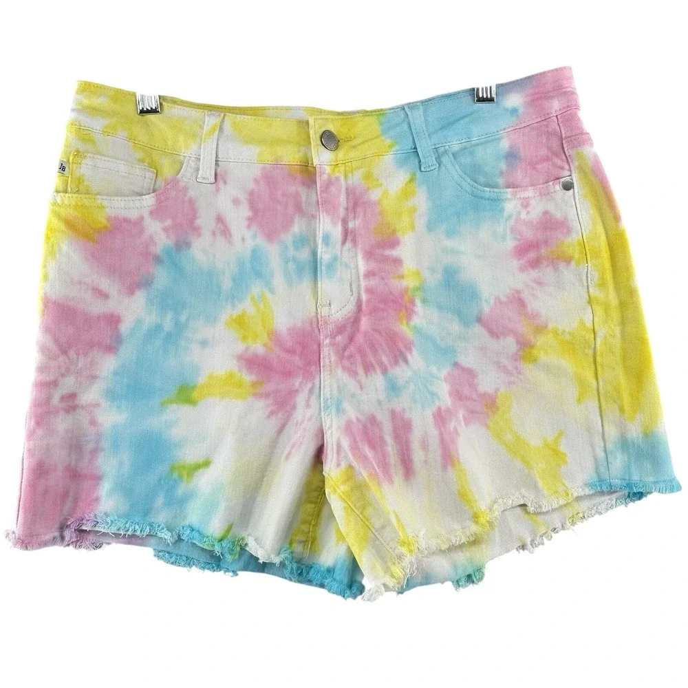 Judy Blue Womens Size X-Large Tie Dye Denim Shorts JB150082 Frayed Hem Stretch - Picture 1 of 7